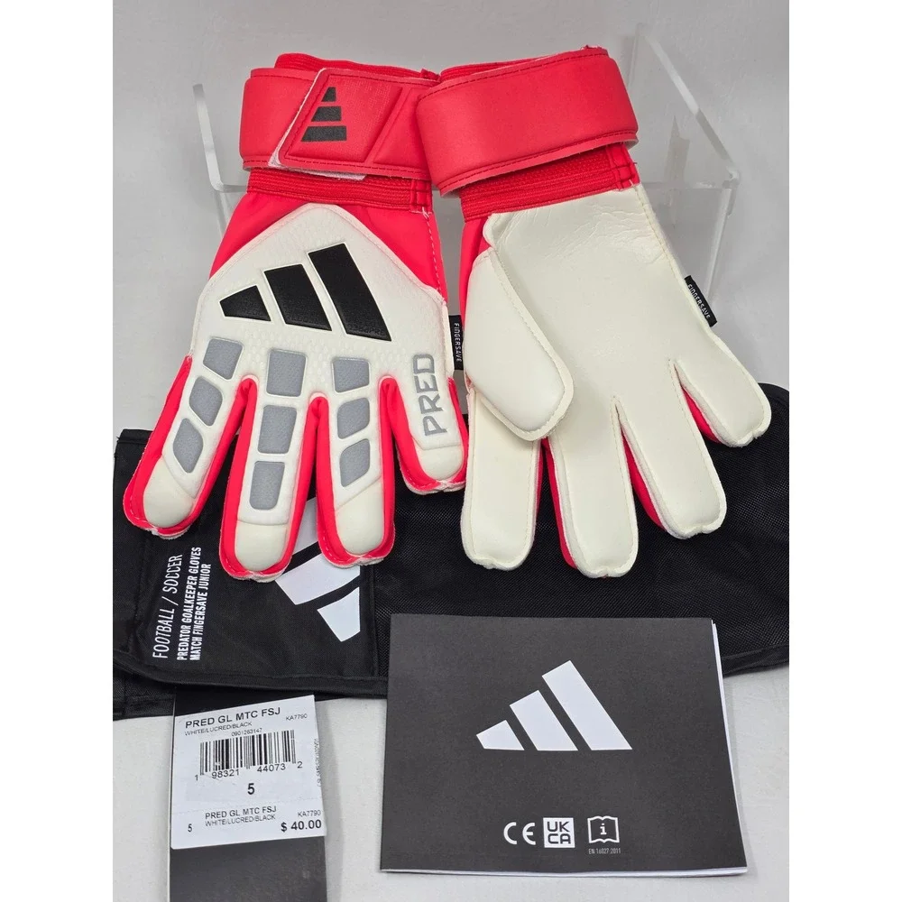 Adidas Predator Match Fingersave Junior Goalkeeper Gloves Red White KA7790 Sz 5
